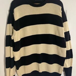 Brandy Melville Black and Cream Striped Crewneck Sweater